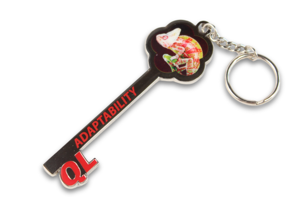 key shaped printed keychain
