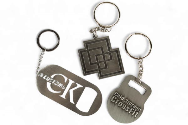 three custom stainless steel keychains