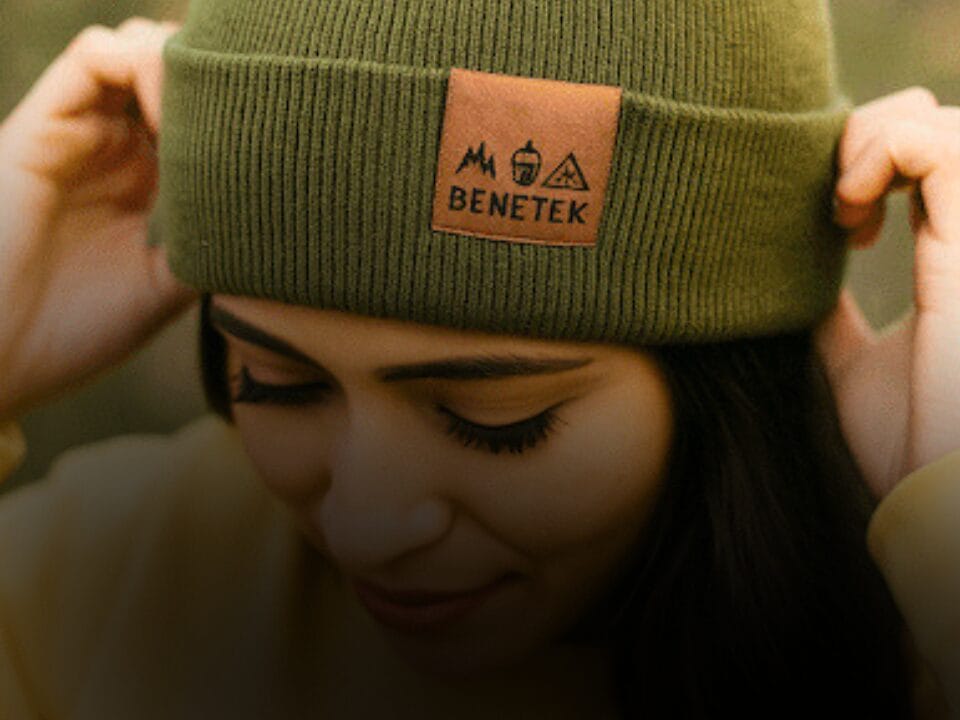 clip label on the cuff of green beanie