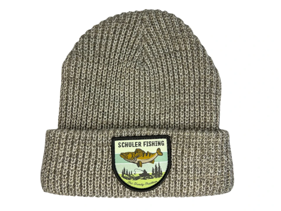 schuler fishing beanie with custom woven patch