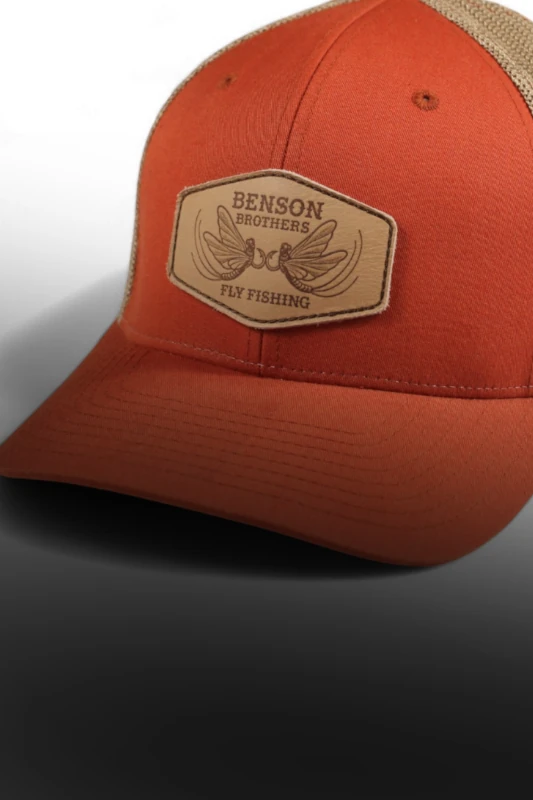 genuine leather Benson Fly Fishing patch on Richardson R-flex hat