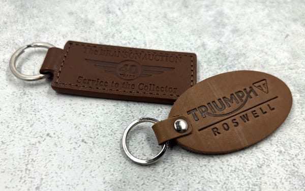 leather keychains for triumph and the Branson Auction
