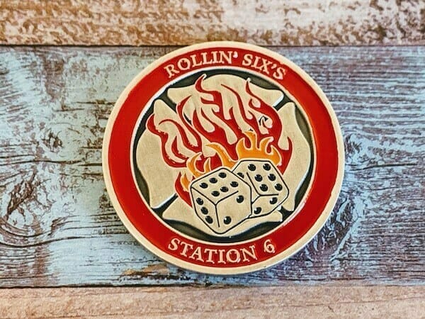 one of the firefighter coins for staion 6