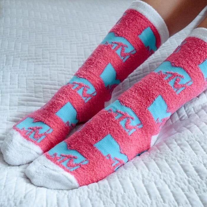 fuzzy socks with logos