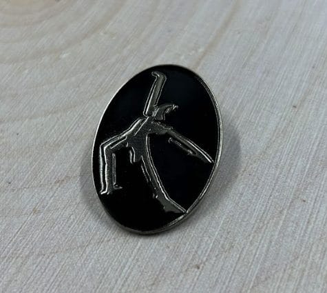 shiny silver oval lapel pin