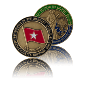national guard coins with red flag and star